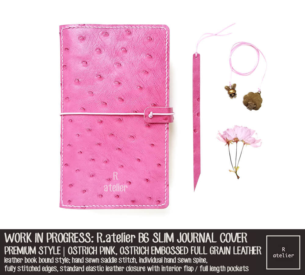 R.atelier Ostrich Pink B6 Slim Premium Leather Notebook Cover