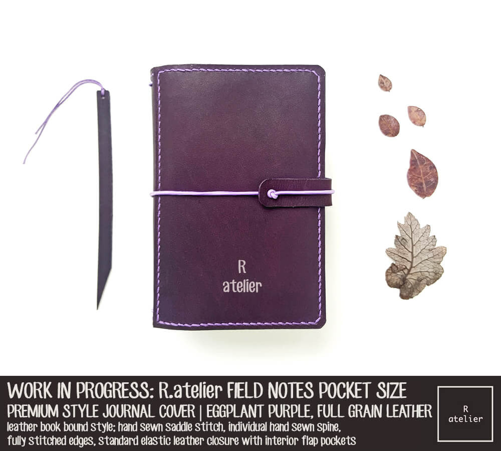 R.atelier Eggplant Purple Field Notes Pocket Size Premium Leather Notebook Cover