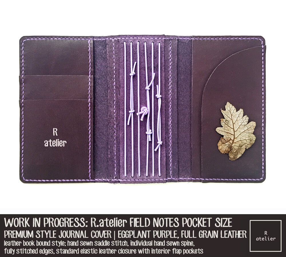 R.atelier Eggplant Purple Field Notes Pocket Size Premium Leather Notebook Cover
