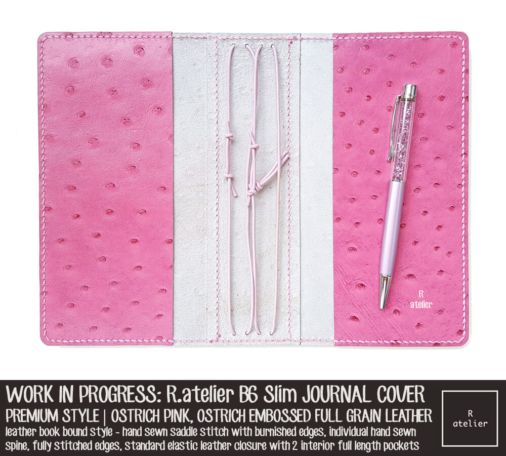 R.atelier Ostrich Pink Custom B6 Slim Premium Leather Notebook Cover