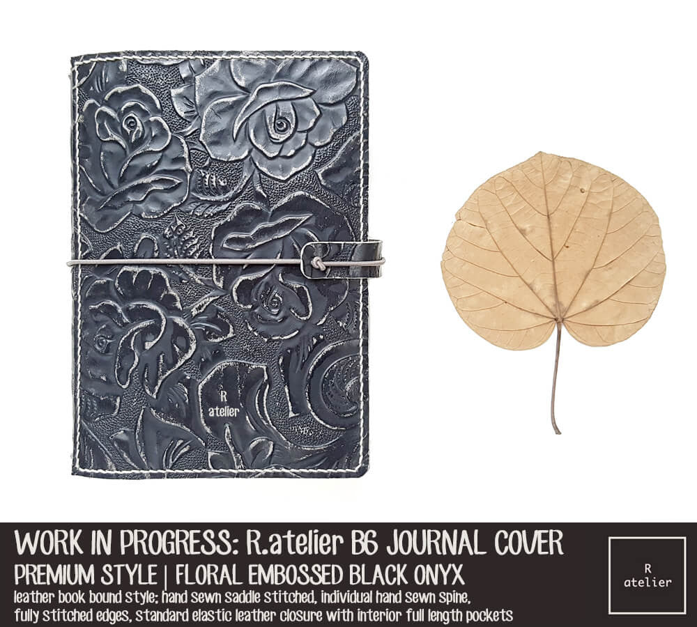 R.atelier Floral Embossed Black Onyx B6 Premium Leather Notebook Cover