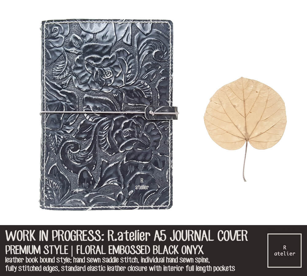 R.atelier Floral Embossed Black Onyx A5 Size Premium Leather Notebook Cover