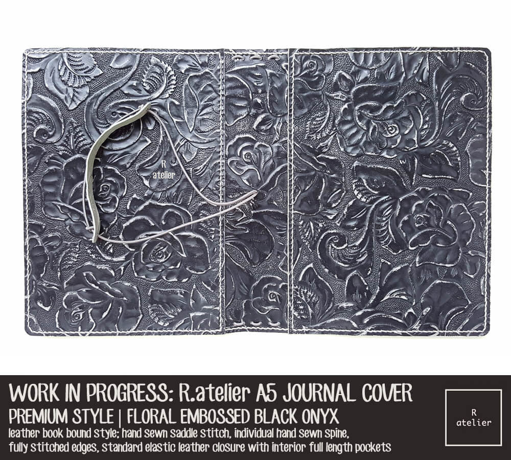 R.atelier Floral Embossed Black Onyx A5 Size Premium Leather Notebook Cover