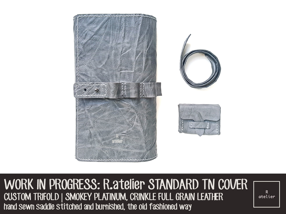 R.atelier Smokey Platinum Custom Standard Trifold TN Leather Notebook Cover