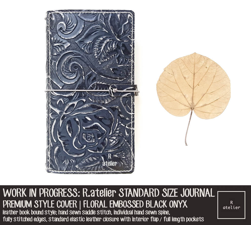 R.atelier Floral Embossed Black Onyx Standard Size Premium Leather Notebook Cover