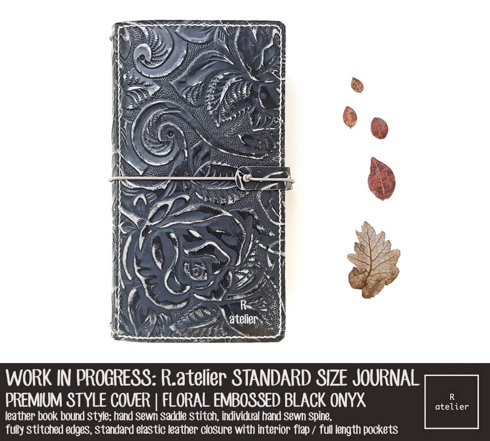 R.atelier Floral Embossed Black Onyx Standard Size Premium Leather Notebook Cover