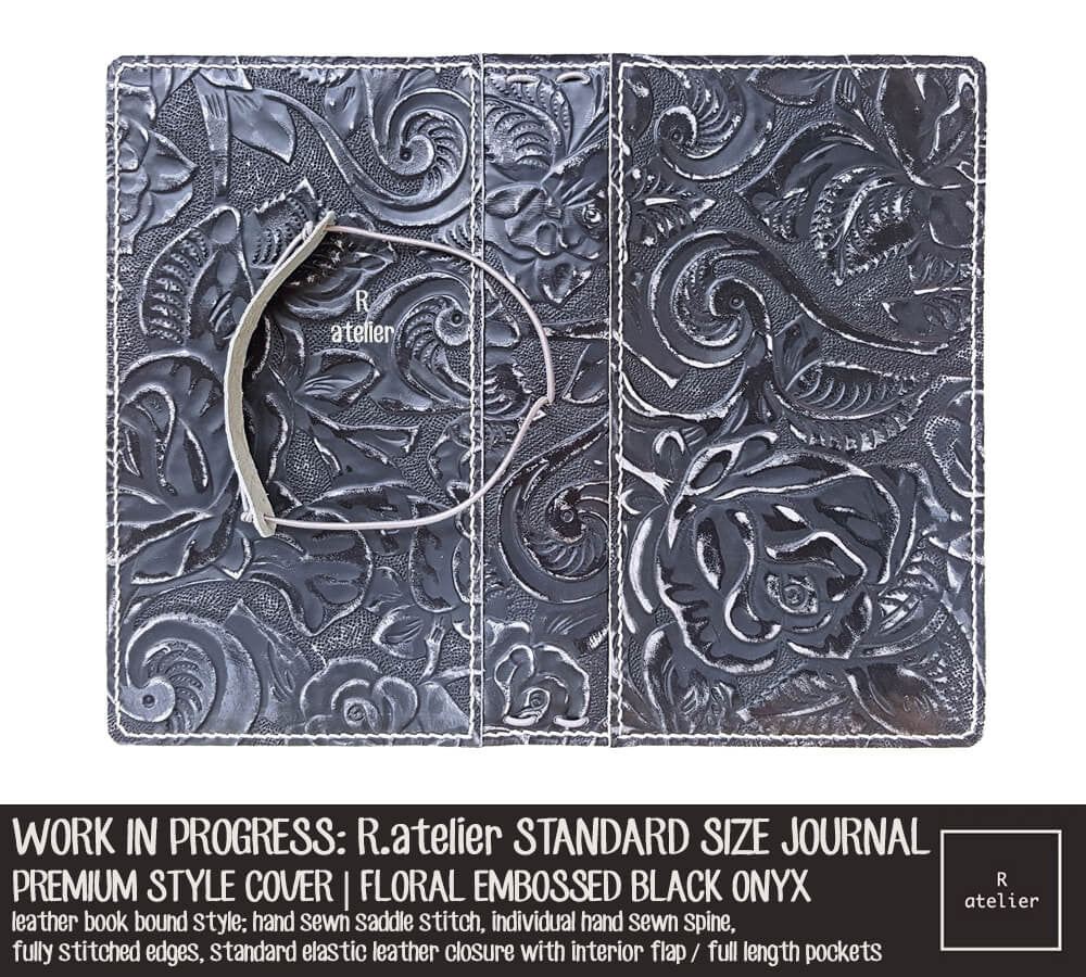 R.atelier Floral Embossed Black Onyx Standard Size Premium Leather Notebook Cover