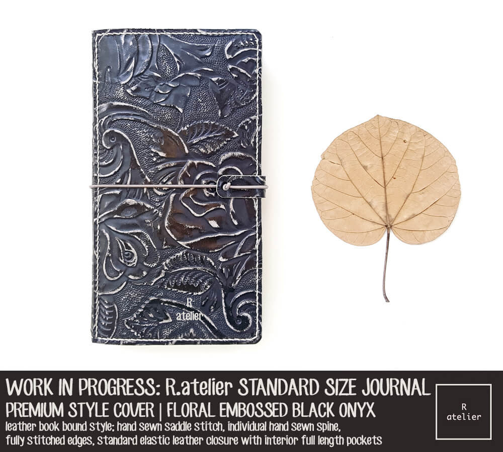 R.atelier Floral Embossed Black Onyx Standard Size Premium Leather Notebook Cover