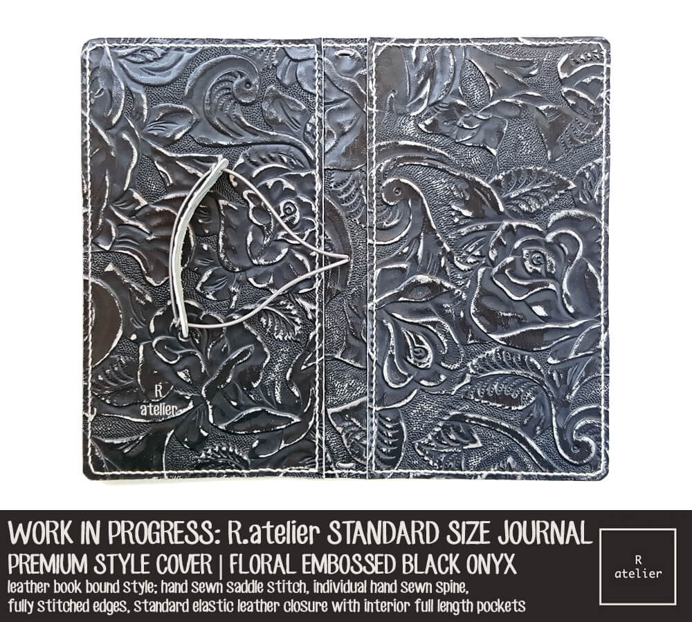 R.atelier Floral Embossed Black Onyx Standard Size Premium Leather Notebook Cover