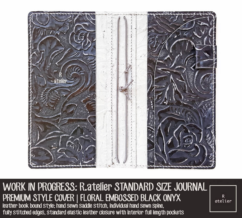 R.atelier Floral Embossed Black Onyx Standard Size Premium Leather Notebook Cover