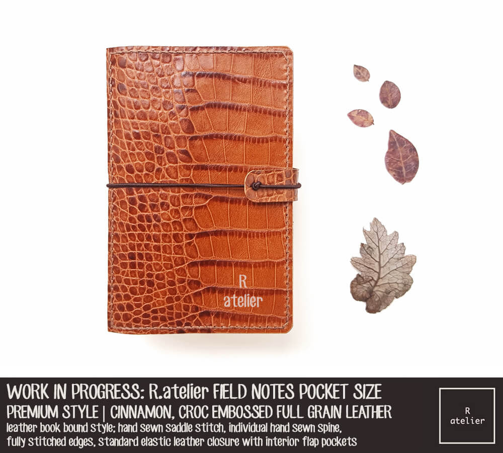 R.atelier Cinnamon, Croc Embossed Field Notes Pocket Size Premium Leather Notebook Cover