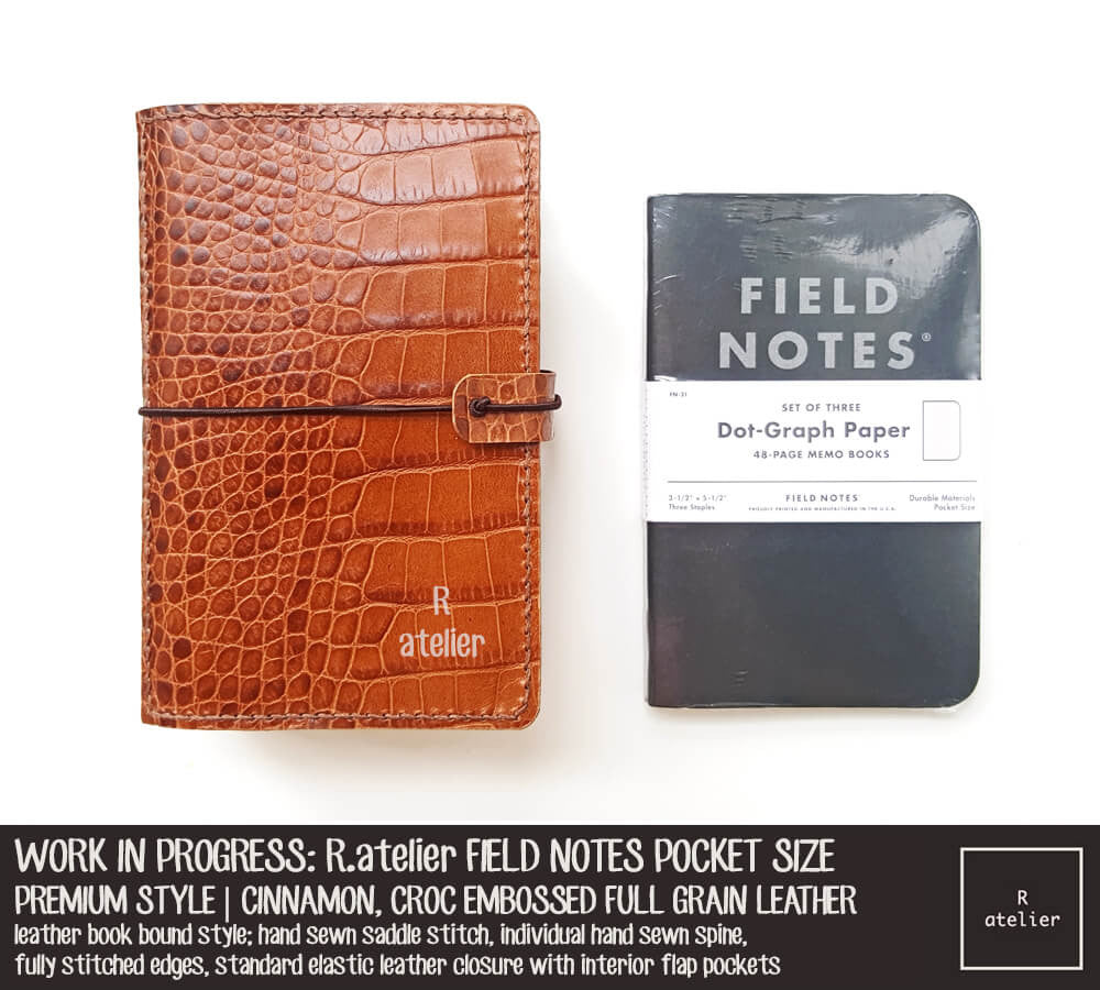 R.atelier Cinnamon, Croc Embossed Field Notes Pocket Size Premium Leather Notebook Cover