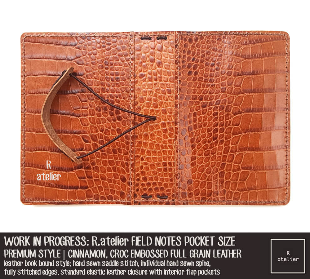 R.atelier Cinnamon, Croc Embossed Field Notes Pocket Size Premium Leather Notebook Cover