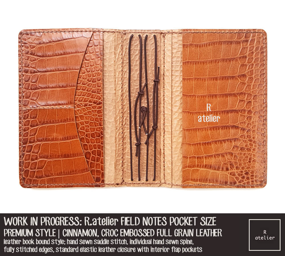 R.atelier Cinnamon, Croc Embossed Field Notes Pocket Size Premium Leather Notebook Cover