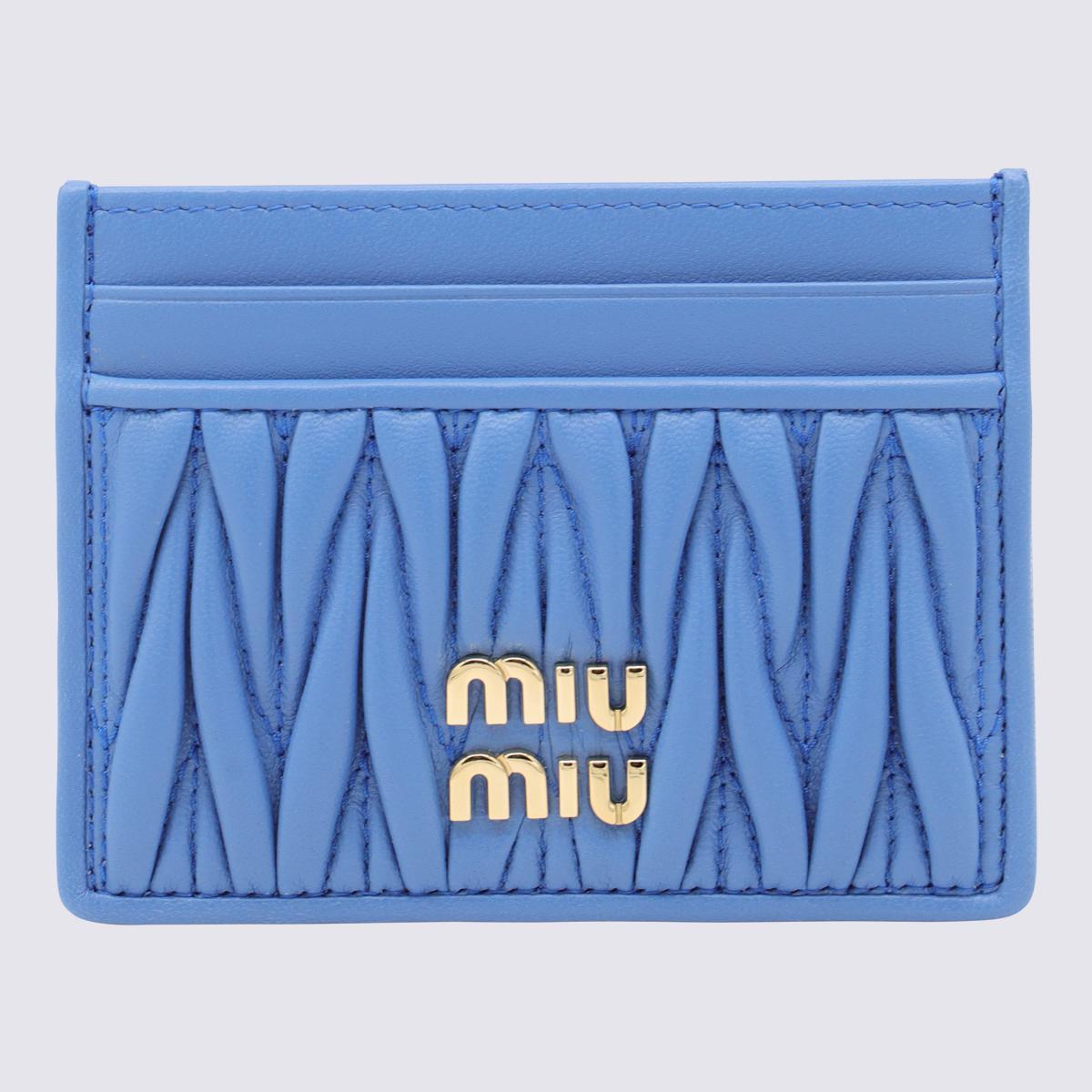 Miu Miu Quilted Leather Card Holder In Blue