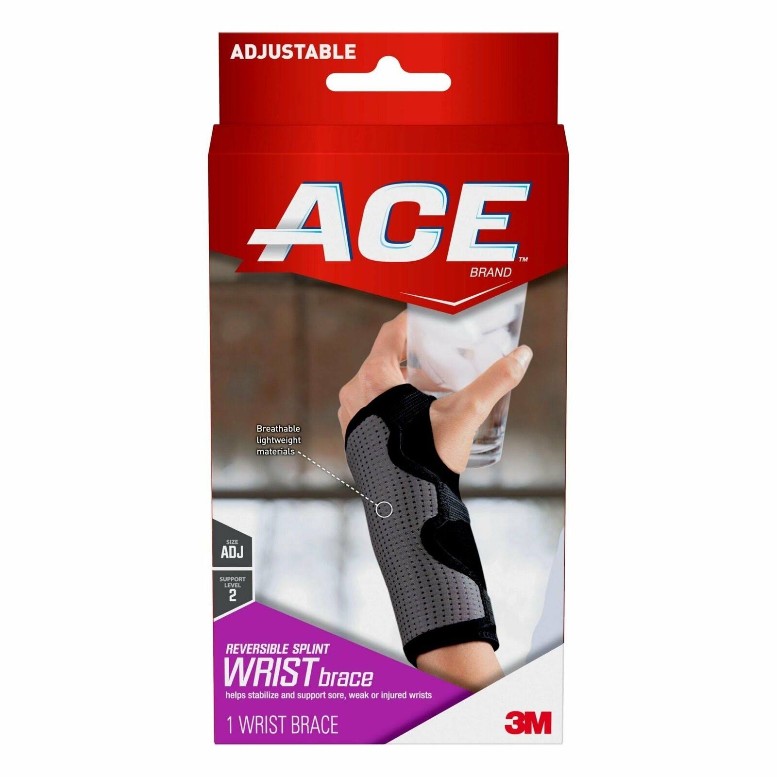 ACE Brand Reversible Splint Wrist Brace, Adjustable, Gray