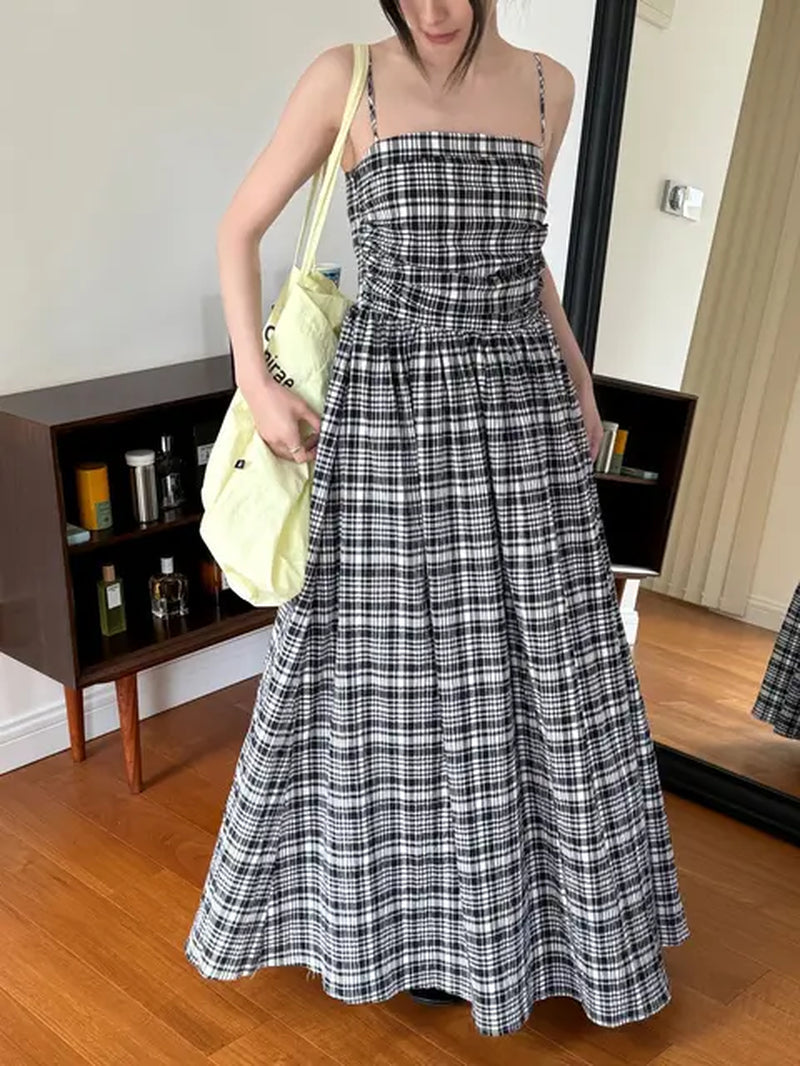 Checkered Slim Fit Casual Dress for Women