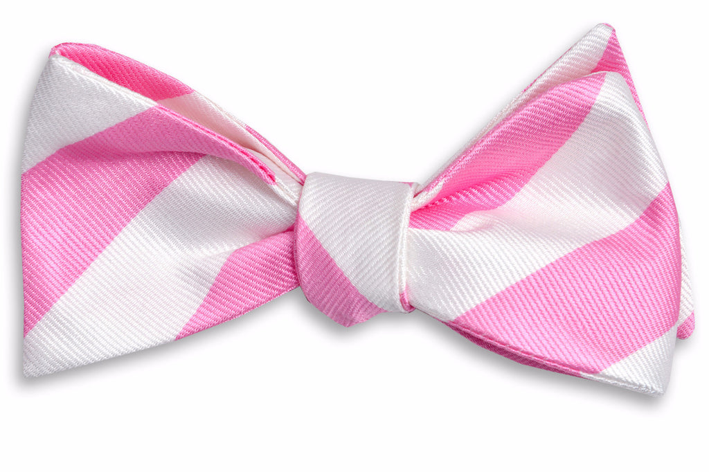 True Pink and White Stripe Bow Tie | Preppy Pink Bow Ties for Men