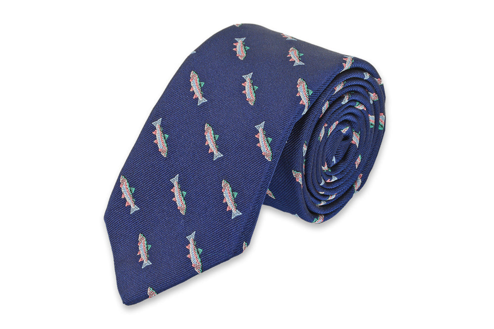 Fly Fishing Trout Necktie - Black - One Size Neck Tie