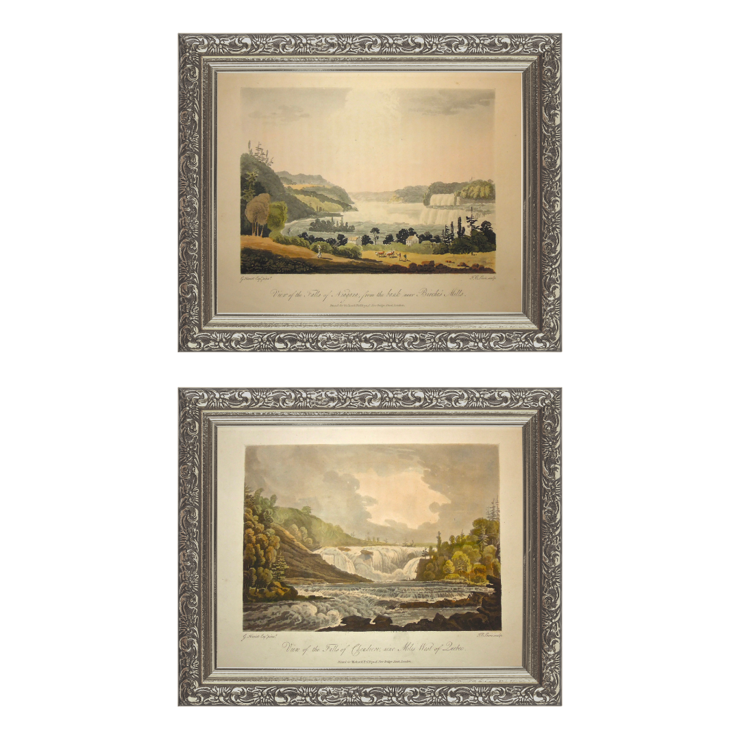 Colorful Canadian landscape prints of Niagara Falls and Chaudière falls for sale by Victoria Cooper Antique Prints