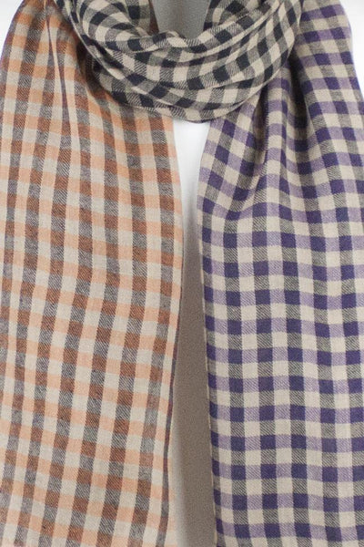 colour block check merino wool scarf