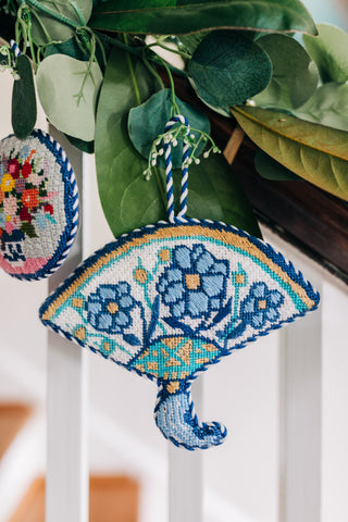 Blue and White Needlepoint Fan Canvas