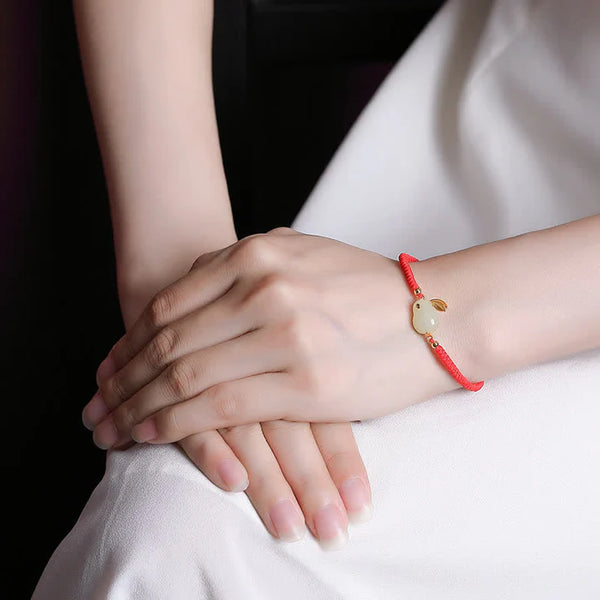 925 Sterling Silver Year of the Rabbit Hetian White Jade Luck Red String Protection Bracelet 1