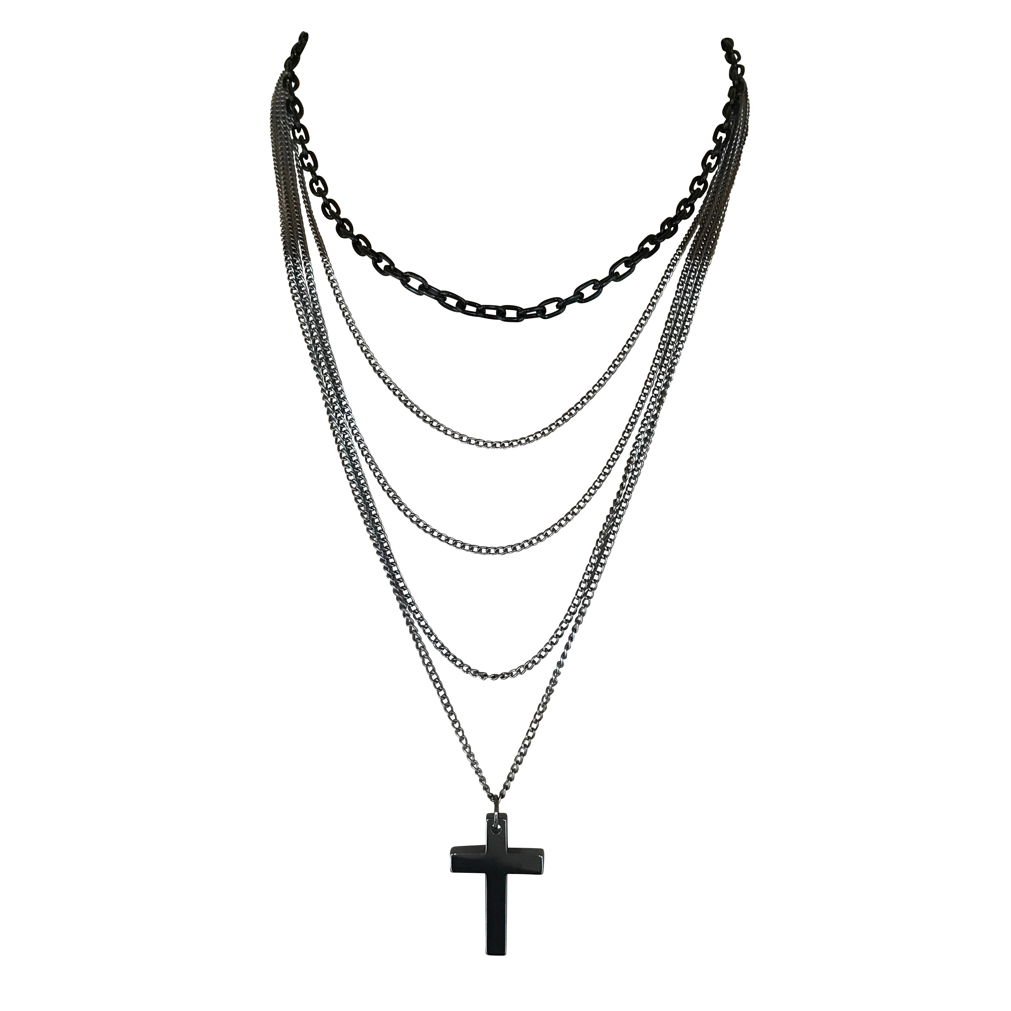 Gunmetal Long Chain Cross Necklace