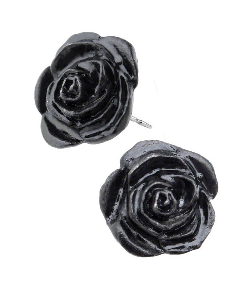 black rose stud earrings