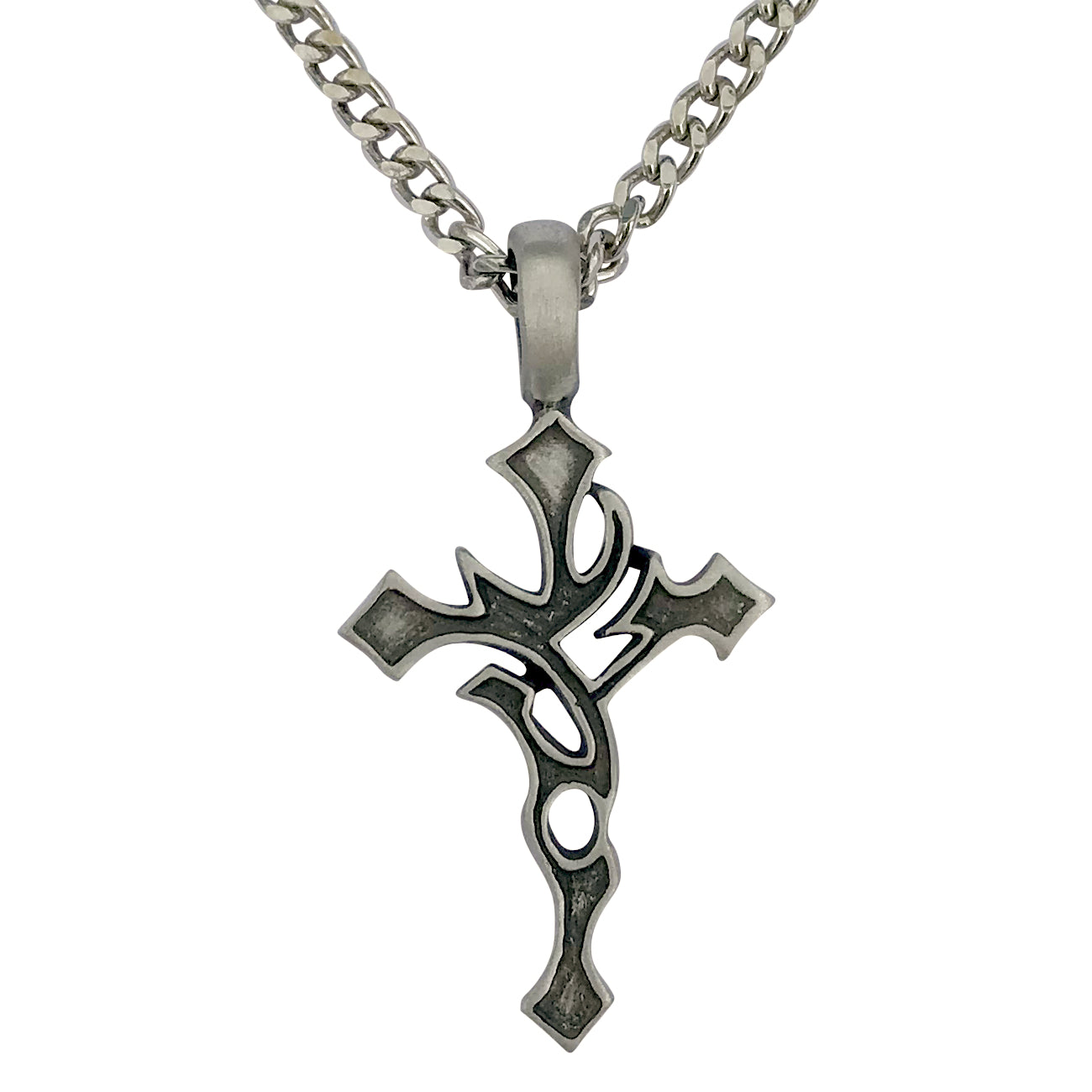 Pewter Gothic Tribal Cross Pendant Mens Large Chain Necklace