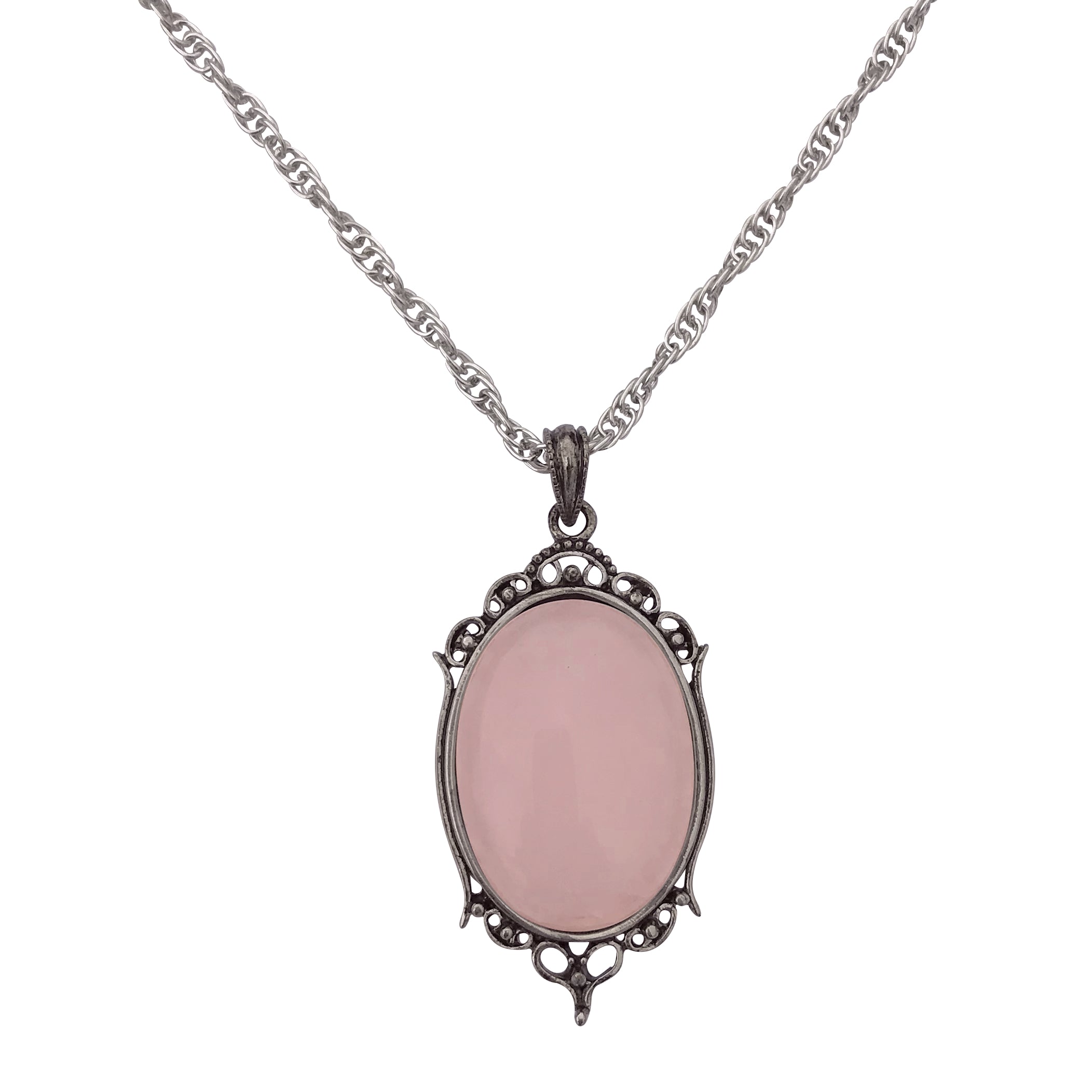 rose quartz rose pendant