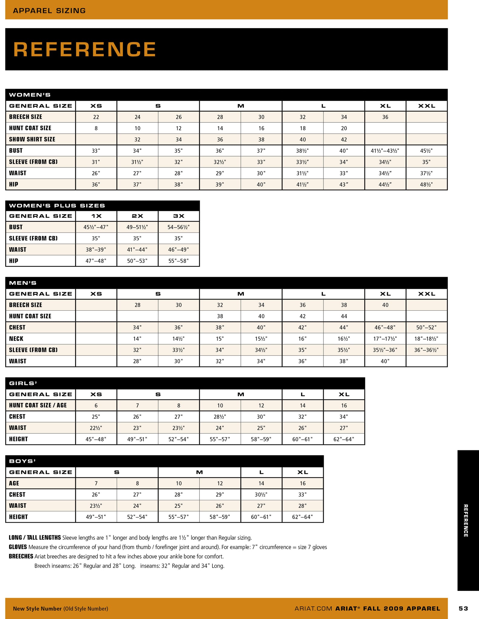 Ariat Clothing Size Chart