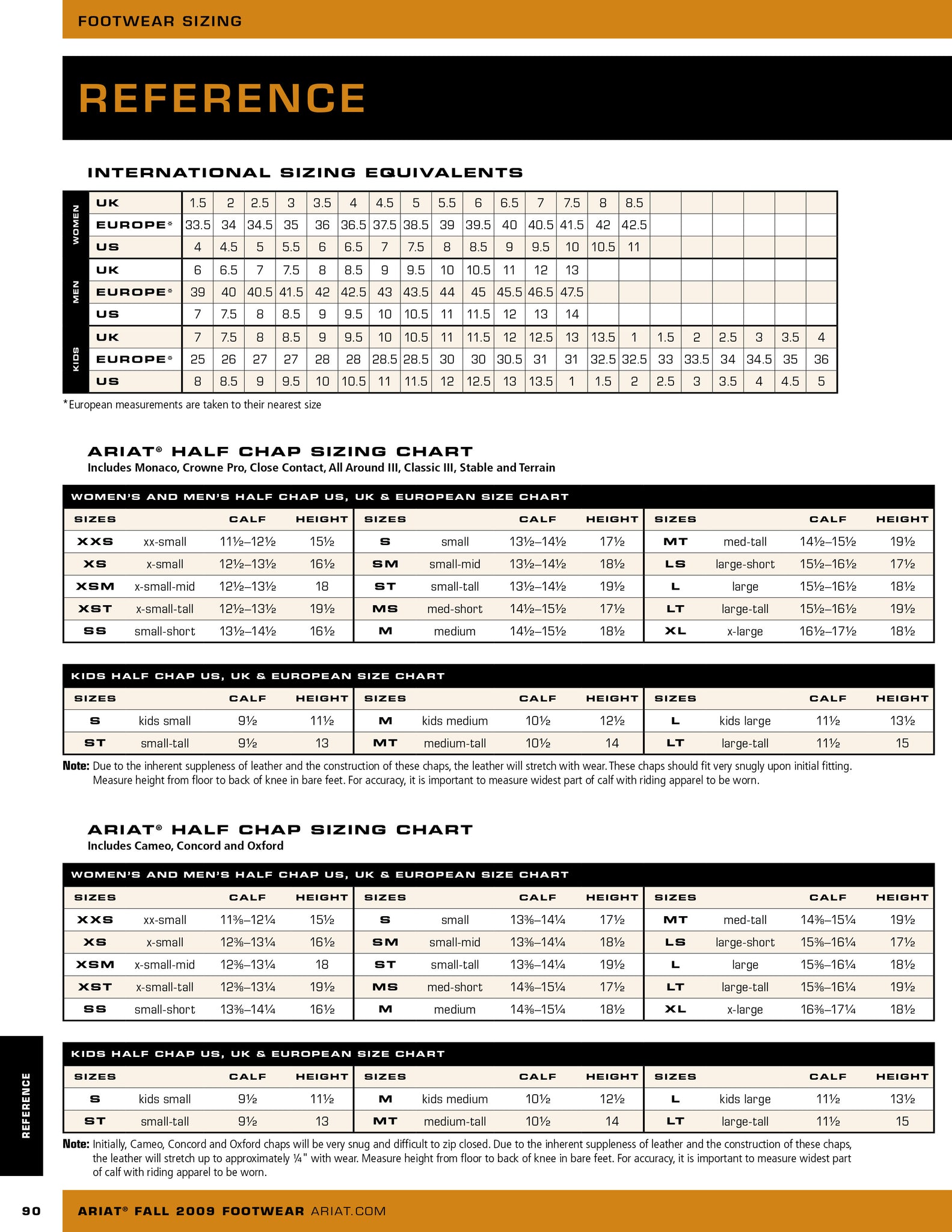 Ariat Pants Size Chart