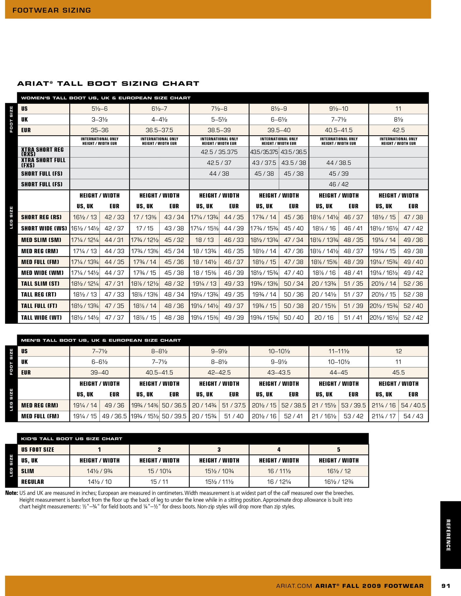 Ariat Boot Size Chart Women's