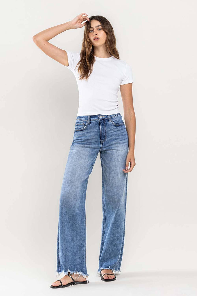 Vervet- Super High Rise Side Seam Raw Hem Loose Fit Jeans