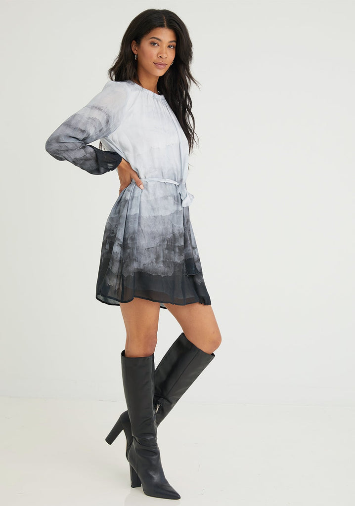 Bella Dahl - Gathered Mini Dress - Ombre Glacier Print