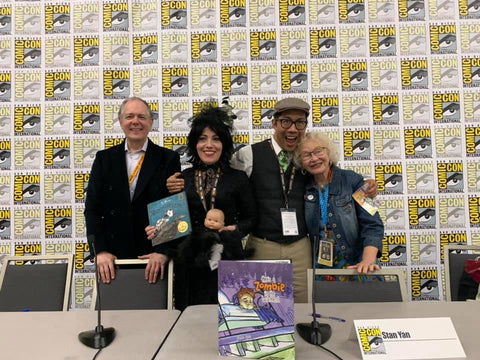 Publisher Dan Herman, Kaz, Stan Yan, and Trina Robbins after their successful panel premiering Kaz's new book!