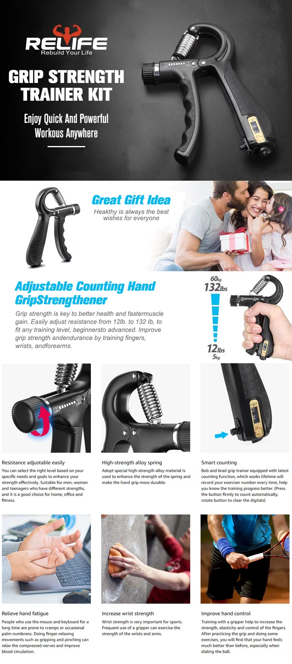 Adjustable Wrist Training Gripper Fitness Hand Exerciser Grip Strength