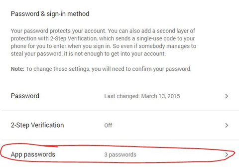 App Password Screen, UPstudio Business E-mail with Gmail