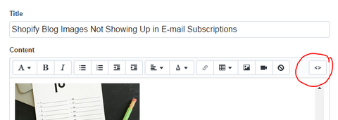 HTML Code Button in Shopify Blog Post