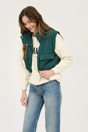 Cropped Zip Up Cargo Puffer Vest - Bella-gia Boutique