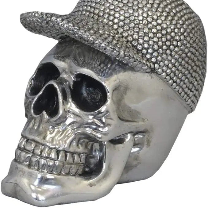 Silver Electroplated Skull with Studded Texture Baseball Cap Home Ornament