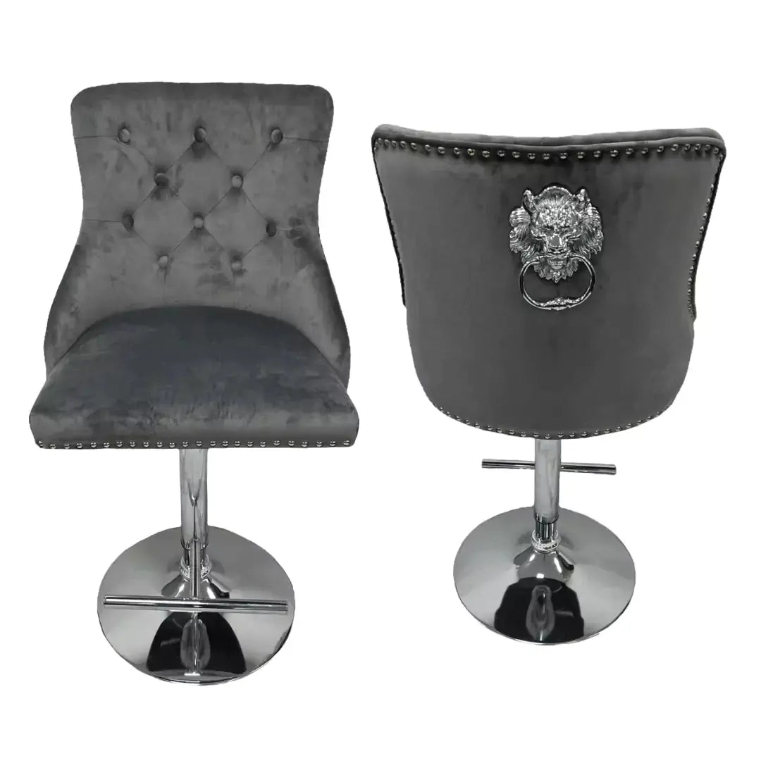 Chelsea Dark Grey Lion Knocker Bar Stool (Set of 2)