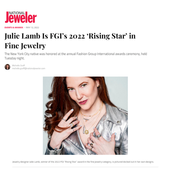 Julie Lamb Rising Star Award In national Jeweler