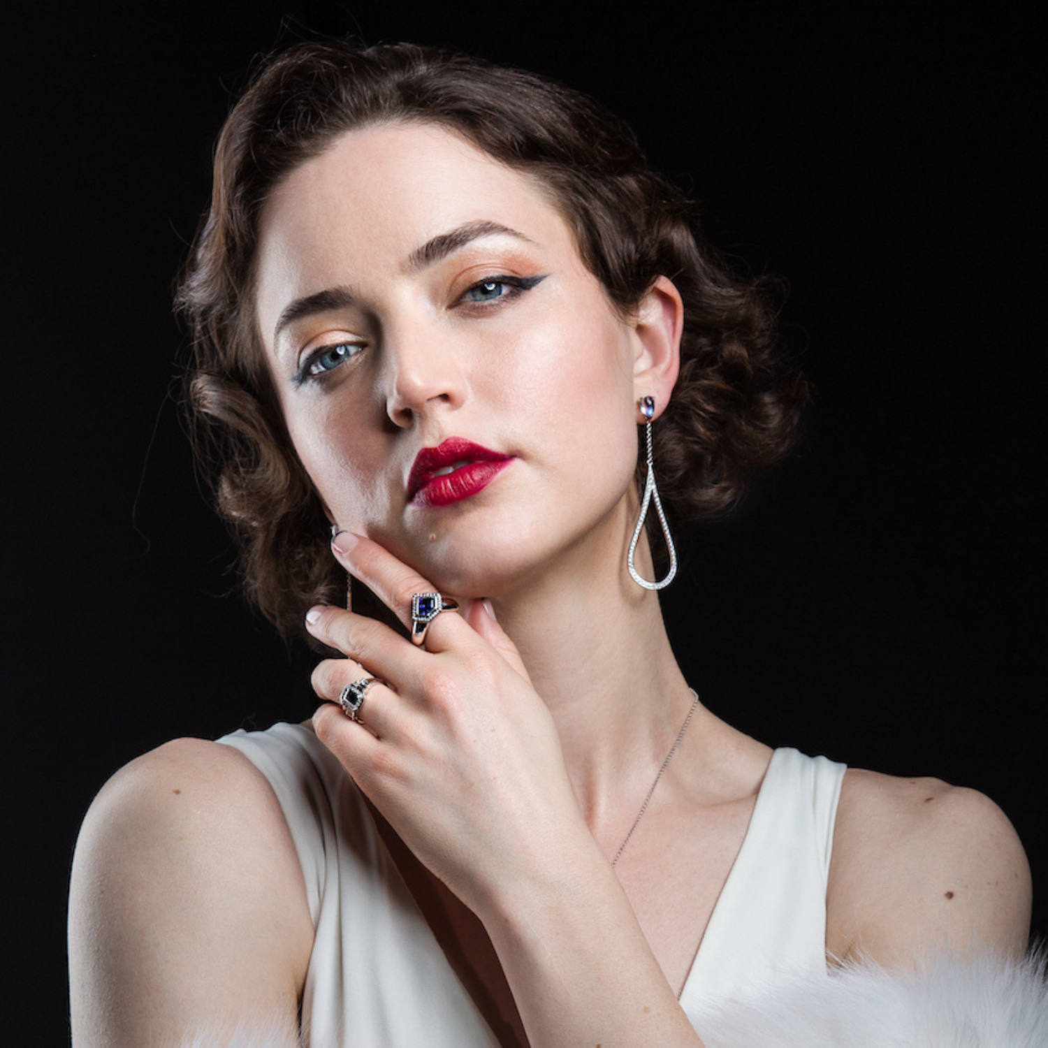 Model wearing 18K Diamond Teardrop earrings