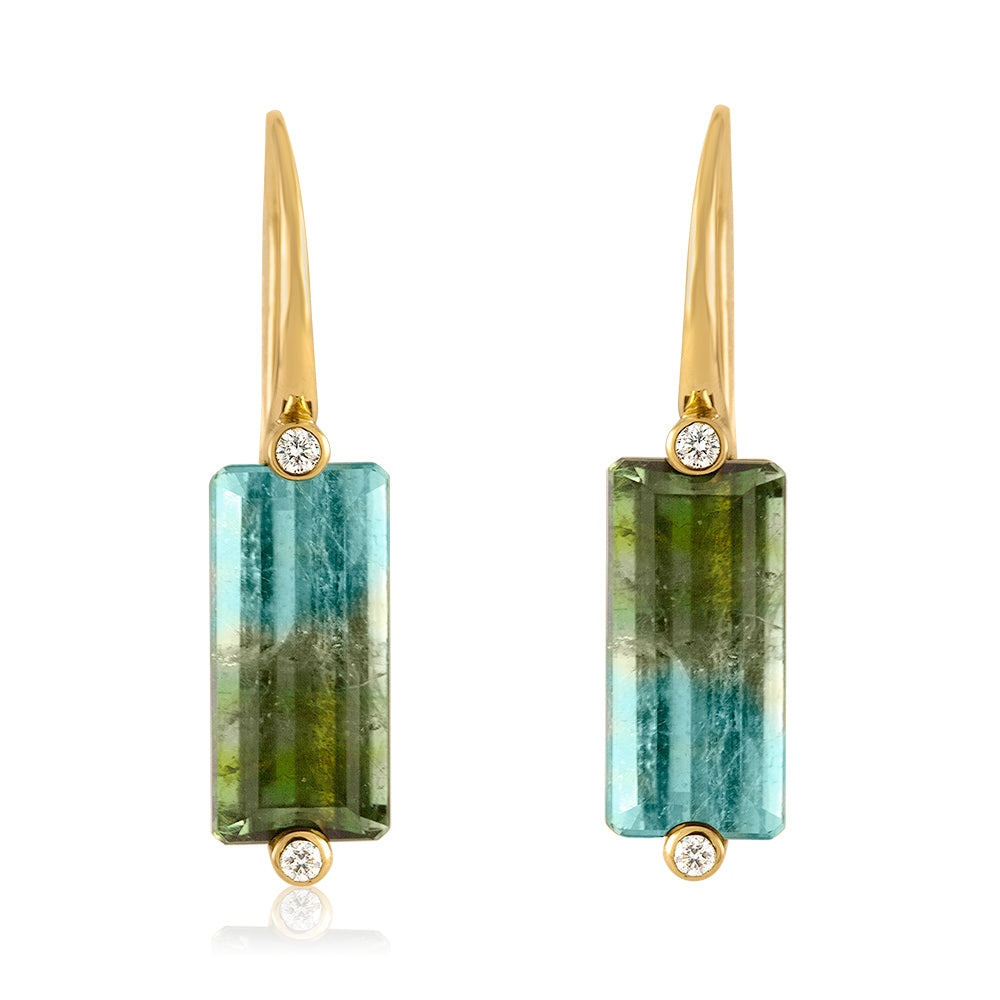 Bi color tourmaline and diamond earrings in 18K