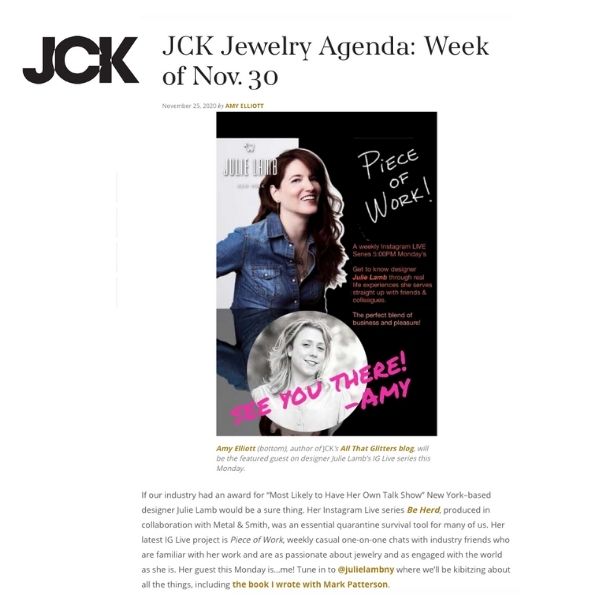 JULIE LAMB FEATURED IN JCK MAGAZINE