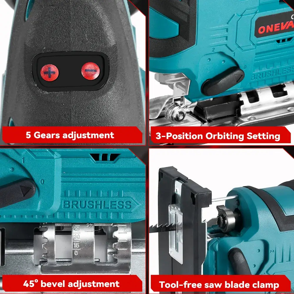 ONEVAN 3500RPM Brushless Electric Jig Saw 1000W Jigsaw Adjustable Blade 3 Variable Speed Woodworking Tool for Makita