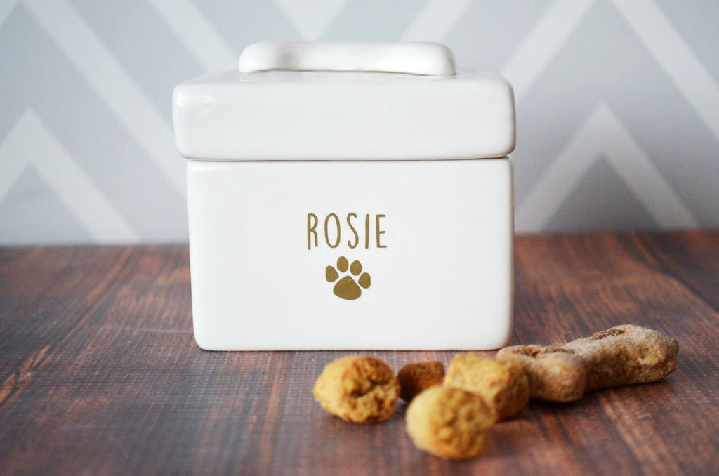 Personalized Dog Treat Jar, Dog Gift, Puppy Gift - With Name and Paw print – Susabella