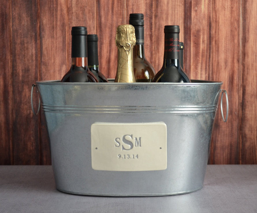Personalized Wedding Gift Large Champagne Beverage Tub With Silver Monogram